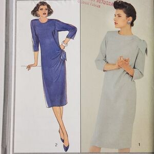 Vintage 80s Style Pattern 4499 Ruched Shift Dress Sz 10 12 14 Uncut